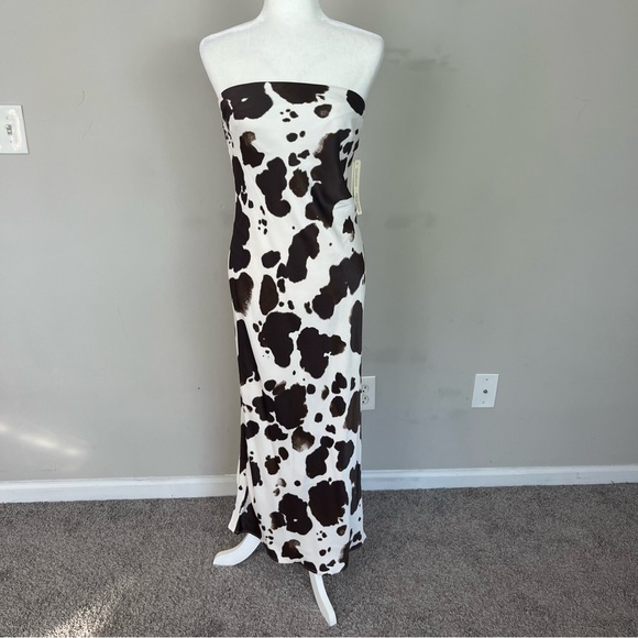 NWT BY ANTHROPOLOGIE SATIN MIDI SLIP DRESS COW PRINT SIZE SMALL - Picture 9 of 16